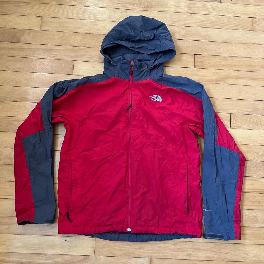 The North Face Hydrenalite Mens Medium Red Grey Colorblock Hooded Jacket Zip Up
